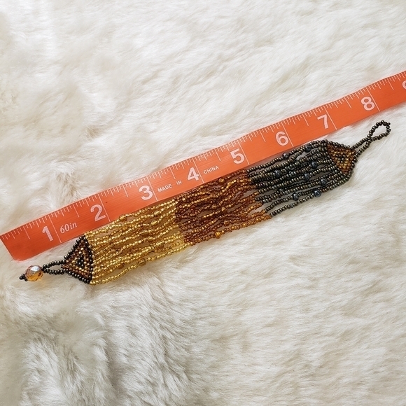 TRI COLOR Multi Strand Boho Seed Beaded Bracelet Browns - Picture 5 of 5